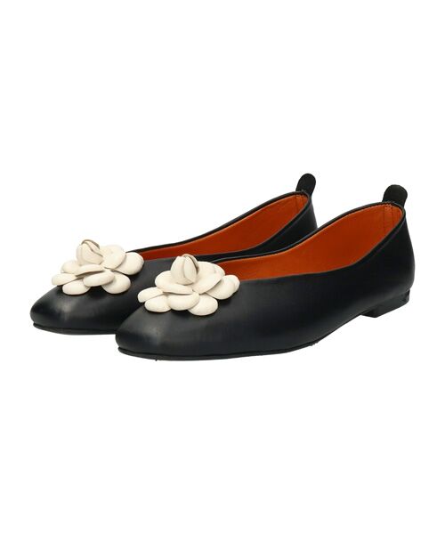 INTER-CHAUSSURES/インター ショシュール 【FABIO RUSCONI】ラウンドトウVカットカメリアバレエ ブラックコンビ 39 INTER-CHAUSSURES/インター ショシュール 【FABIO RUSCONI】ラウンドトウVカットカメリアバレエ ブラックコンビ 39