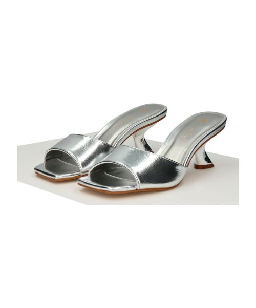 INTER-CHAUSSURES/インター ショシュール 【CARRANO】デザインヒールミュールサンダル シルバー 35 INTER-CHAUSSURES/インター ショシュール 【CARRANO】デザインヒールミュールサンダル シルバー 35