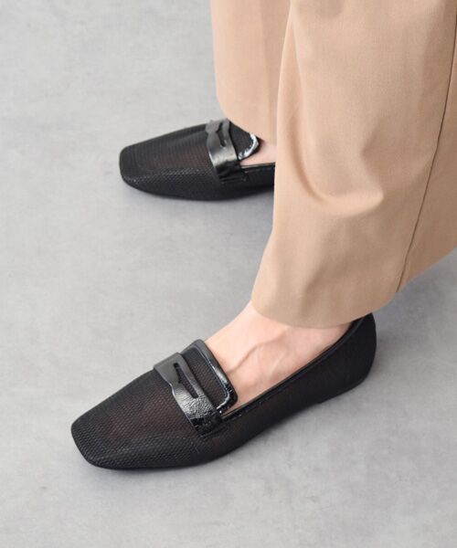 INTER-CHAUSSURES/インター ショシュール 【FABIO RUSCONI】スクエアトウメッシュフラットローファー ブラックコンビ 38 INTER-CHAUSSURES/インター ショシュール 【FABIO RUSCONI】スクエアトウメッシュフラットローファー ブラックコンビ 38