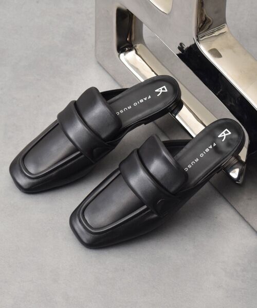 INTER-CHAUSSURES/インター ショシュール 【FABIO RUSCONI】スクエアトウフラットミュールローファー ブラック 39