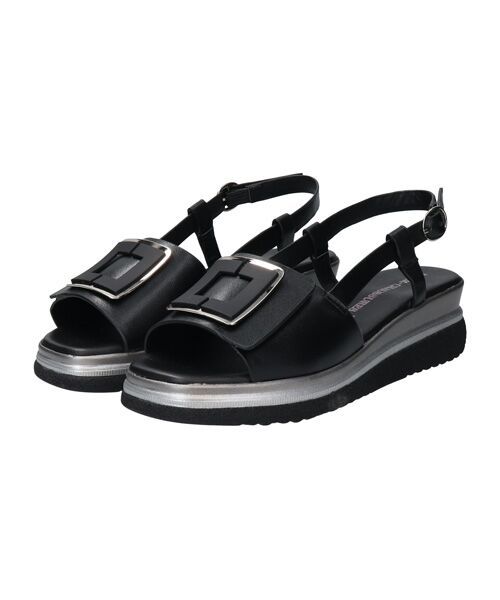 INTER-CHAUSSURES/インター ショシュール 【INTER-CAHUSSURES】バックルウエッジバックバンドサンダル ブラック 37 INTER-CHAUSSURES/インター ショシュール 【INTER-CAHUSSURES】バックルウエッジバックバンドサンダル ブラック 37