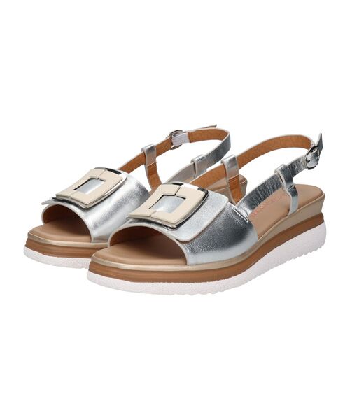 INTER-CHAUSSURES/インター ショシュール 【INTER-CAHUSSURES】バックルウエッジバックバンドサンダル シルバー 36 INTER-CHAUSSURES/インター ショシュール 【INTER-CAHUSSURES】バックルウエッジバックバンドサンダル シルバー 36