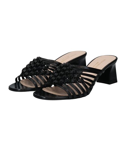 INTER-CHAUSSURES/インター ショシュール 【INTER-CAHUSSURES】ラウンドトウフレアヒールノットサンダル ブラック 38 INTER-CHAUSSURES/インター ショシュール 【INTER-CAHUSSURES】ラウンドトウフレアヒールノットサンダル ブラック 38