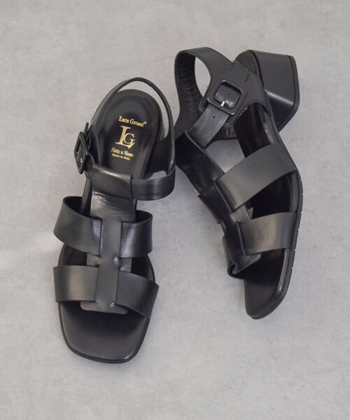 INTER-CHAUSSURES/インター ショシュール 【LUCA GROSSI】スクエアトウスタッズグルカサンダル ブラック 37 INTER-CHAUSSURES/インター ショシュール 【LUCA GROSSI】スクエアトウスタッズグルカサンダル ブラック 37