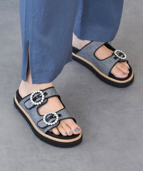 INTER-CHAUSSURES/インター ショシュール 【LUCA GROSSI】フットベッドビジューバックルサンダル ブラックコンビ 37 INTER-CHAUSSURES/インター ショシュール 【LUCA GROSSI】フットベッドビジューバックルサンダル ブラックコンビ 37