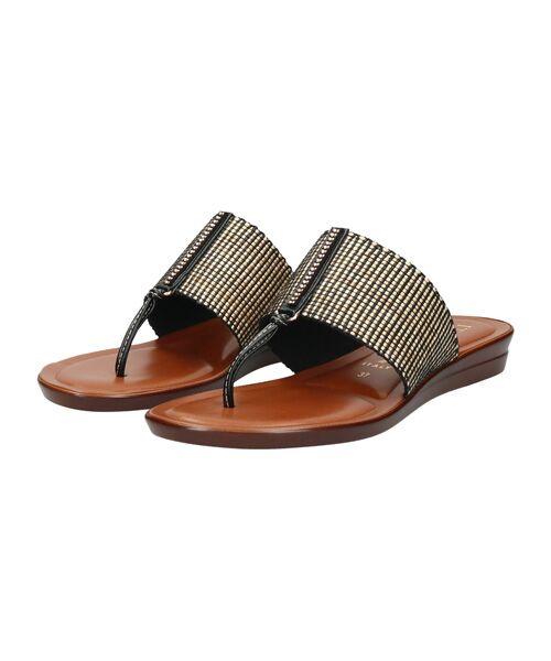 INTER-CHAUSSURES/インター ショシュール 【ITALIAN SHOEMAKERS】センターラインストーントングサンダル ブラックコンビ 35 INTER-CHAUSSURES/インター ショシュール 【ITALIAN SHOEMAKERS】センターラインストーントングサンダル ブラックコンビ 35