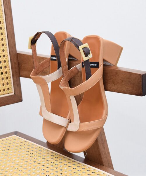 INTER-CHAUSSURES/インター ショシュール 【ANGEL ALARCON】カラーコンビチャンキーヒールサンダル ブラウンコンビ 37 INTER-CHAUSSURES/インター ショシュール 【ANGEL ALARCON】カラーコンビチャンキーヒールサンダル ブラウンコンビ 37