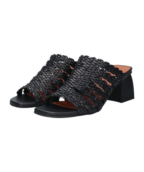 INTER-CHAUSSURES/インター ショシュール 【ANGEL ALARCON】チャンキーヒールラフィアサンダル ブラック雑材 36 INTER-CHAUSSURES/インター ショシュール 【ANGEL ALARCON】チャンキーヒールラフィアサンダル ブラック雑材 36