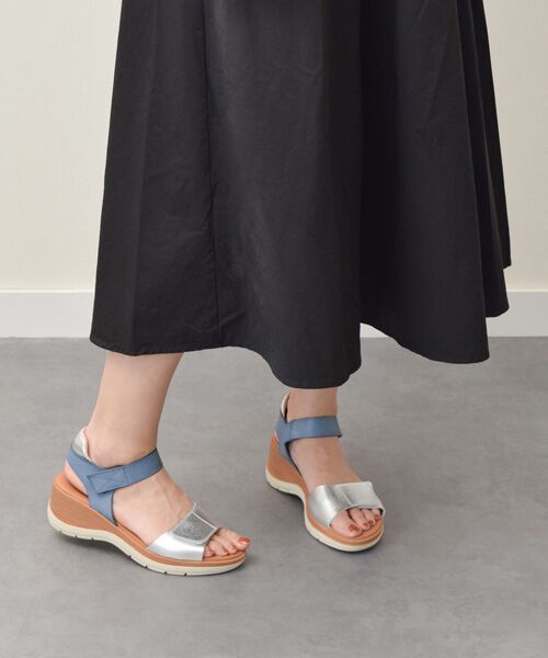 INTER-CHAUSSURES/インター ショシュール 【MARILA】異素材コンビウエッジサンダル ブルーコンビ 39 INTER-CHAUSSURES/インター ショシュール 【MARILA】異素材コンビウエッジサンダル ブルーコンビ 39