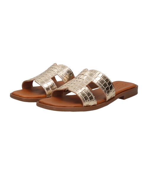 INTER-CHAUSSURES / インター ショシュール サンダル | 【OH MY SANDALS】スクエアトウ型押しレザーフラットサンダル | 詳細1