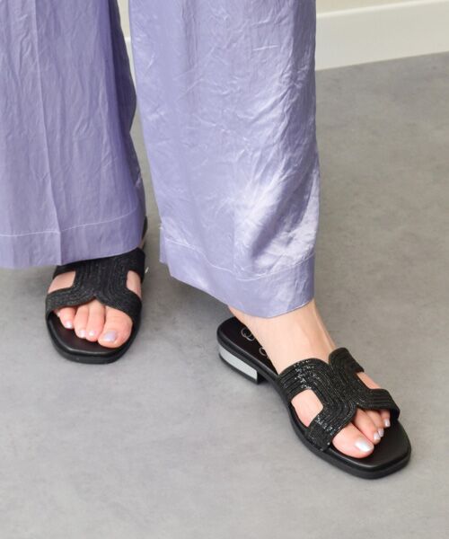 INTER-CHAUSSURES / インター ショシュール サンダル | 【OH MY SANDALS】ラインストーンローヒールサンダル（ブラック）