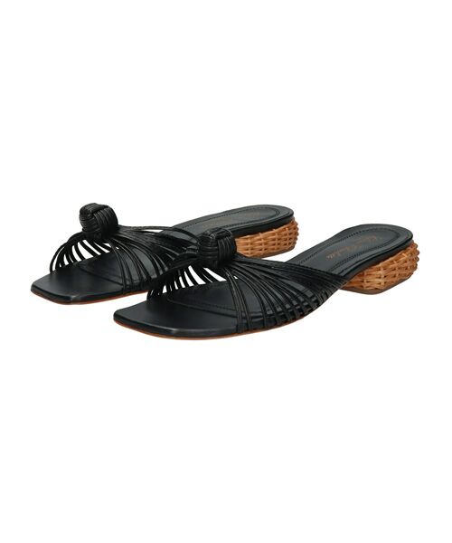 INTER-CHAUSSURES/インター ショシュール 【CLAIRE CHARLOTTE】ラタンヒールナローコードノットサンダル ブラック 38 INTER-CHAUSSURES/インター ショシュール 【CLAIRE CHARLOTTE】ラタンヒールナローコードノットサンダル ブラック 38