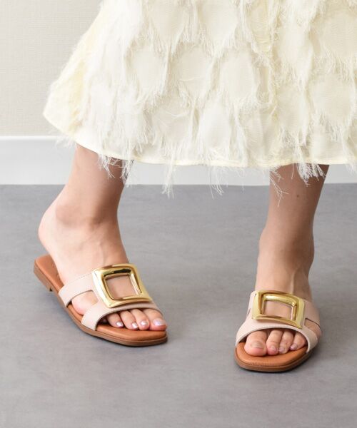 INTER-CHAUSSURES / インター ショシュール サンダル | 【OH MY SANDALS】スクエアトウフラットバックルサンダル（ライトベージュ）
