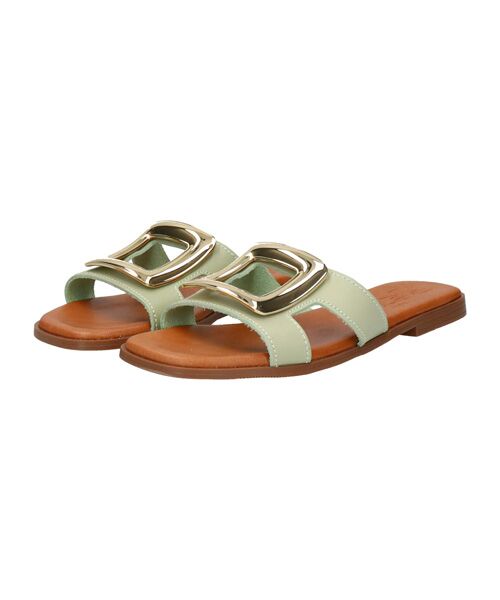 INTER-CHAUSSURES/インター ショシュール 【OH MY SANDALS】スクエアトウフラットバックルサンダル ライトグリーン 36 INTER-CHAUSSURES/インター ショシュール 【OH MY SANDALS】スクエアトウフラットバックルサンダル ライトグリーン 36