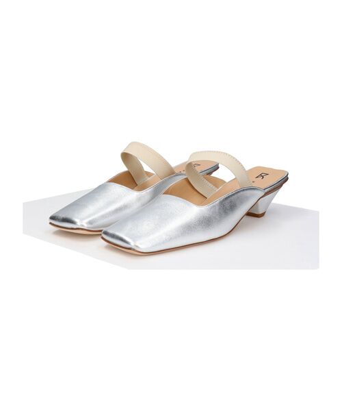 INTER-CHAUSSURES/インター ショシュール 【FABIO RUSCONI】スクエアトウエラスティックバンドミュール シルバー 36 INTER-CHAUSSURES/インター ショシュール 【FABIO RUSCONI】スクエアトウエラスティックバンドミュール シルバー 36