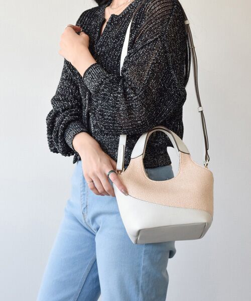 INTER-CHAUSSURES/インター ショシュール 【LORISTELLA】異素材コンビスモールサイズハンドバッグ アイボリーコンビ ALL INTER-CHAUSSURES/インター ショシュール 【LORISTELLA】異素材コンビスモールサイズハンドバッグ アイボリーコンビ ALL