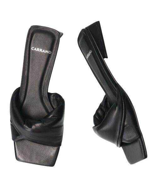 INTER-CHAUSSURES / インター ショシュール サンダル | 【CARRANO】スクエアトゥツイストミュールサンダル-(62013C)（ブラック）