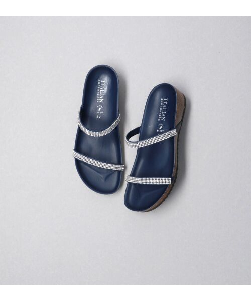 INTER-CHAUSSURES/インター ショシュール 【ITALIAN SHOEMAKERS】ダブルラインストーンフットベッドサンダル-(92201T) ネイビー 37 INTER-CHAUSSURES/インター ショシュール 【ITALIAN SHOEMAKERS】ダブルラインストーンフットベッドサンダル-(92201T) ネイビー 37