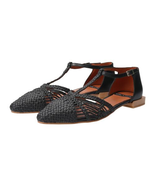 INTER-CHAUSSURES/インター ショシュール 【ANGEL ALARCON】ウーブンTストラップポインテッドパンプス-(D1400D) ブラックコンビ 35 INTER-CHAUSSURES/インター ショシュール 【ANGEL ALARCON】ウーブンTストラップポインテッドパンプス-(D1400D) ブラックコンビ 35