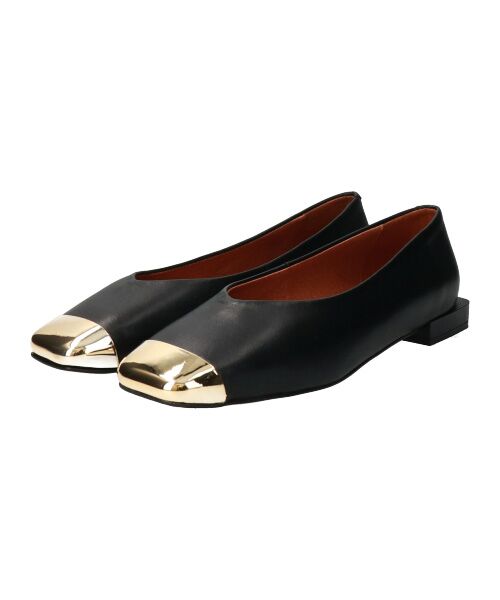 INTER-CHAUSSURES / インター ショシュール フラットシューズ | 【ANGEL ALARCON】スクエアトウトウキャップパンプス-(D1505D)（ブラック）