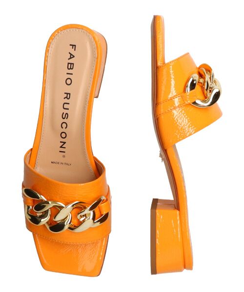 INTER-CHAUSSURES/インター ショシュール 【FABIO RUSCONI】スクエアトウチェーンミュールサンダル-(F2011F) オレンジエナメル 36 INTER-CHAUSSURES/インター ショシュール 【FABIO RUSCONI】スクエアトウチェーンミュールサンダル-(F2011F) オレンジエナメル 36