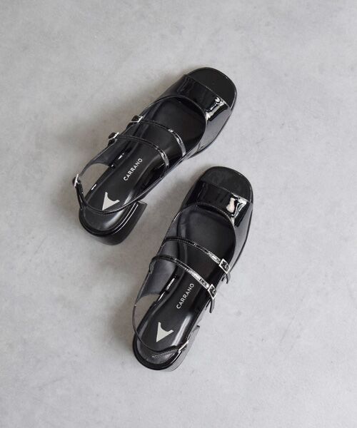 INTER-CHAUSSURES/インター ショシュール 【CARRANO】ダブルストラップヒールサンダル ブラックエナメル 36 INTER-CHAUSSURES/インター ショシュール 【CARRANO】ダブルストラップヒールサンダル ブラックエナメル 36