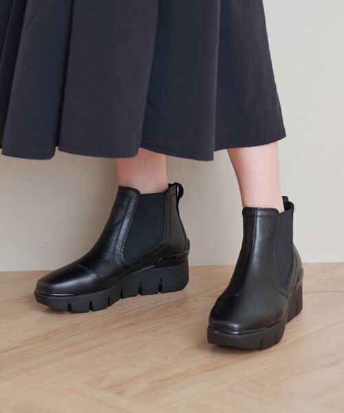 INTER-CHAUSSURES/インター ショシュール 【bussola】晴雨兼用サイドゴアレザーショートブーツ ブラック 36 INTER-CHAUSSURES/インター ショシュール 【bussola】晴雨兼用サイドゴアレザーショートブーツ ブラック 36