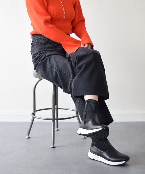 INTER-CHAUSSURES/インター ショシュール 【bussola】晴雨兼用スニーカーショートブーツ ブラックコンビ 37