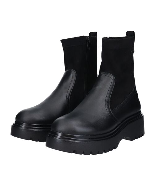 INTER-CHAUSSURES/インター ショシュール 【bussola】晴雨兼用ストレッチショートブーツ ブラックコンビ 37 INTER-CHAUSSURES/インター ショシュール 【bussola】晴雨兼用ストレッチショートブーツ ブラックコンビ 37