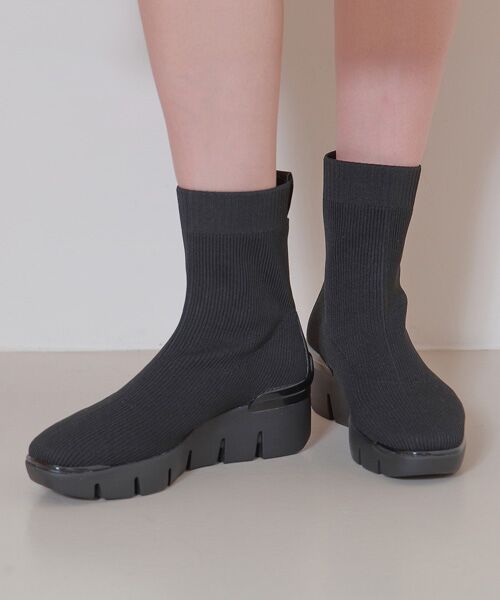 INTER-CHAUSSURES/インター ショシュール 【bussola】アイスグリップソールニットショートブーツ ブラック雑材 35 INTER-CHAUSSURES/インター ショシュール 【bussola】アイスグリップソールニットショートブーツ ブラック雑材 35