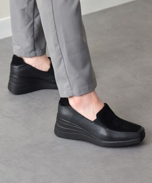 INTER-CHAUSSURES/インター ショシュール 【bussola】撥水ウェッジヒールシューズ ブラックコンビ 37 INTER-CHAUSSURES/インター ショシュール 【bussola】撥水ウェッジヒールシューズ ブラックコンビ 37