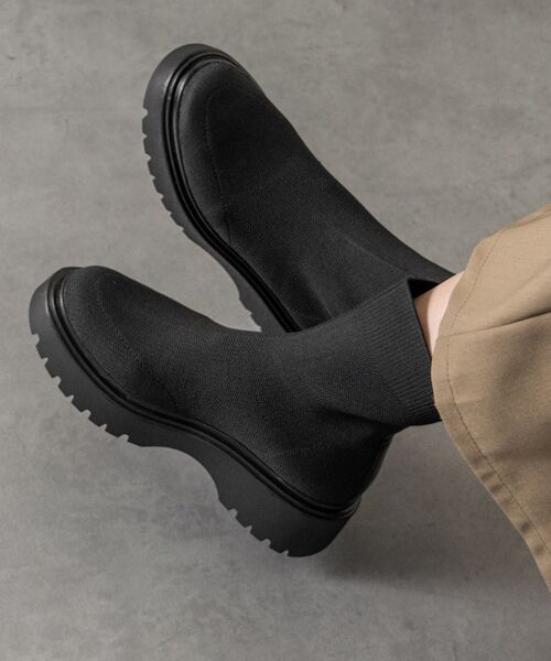 INTER-CHAUSSURES/インター ショシュール 【bussola】ボリュームソールニットショートブーツ ブラック雑材 39