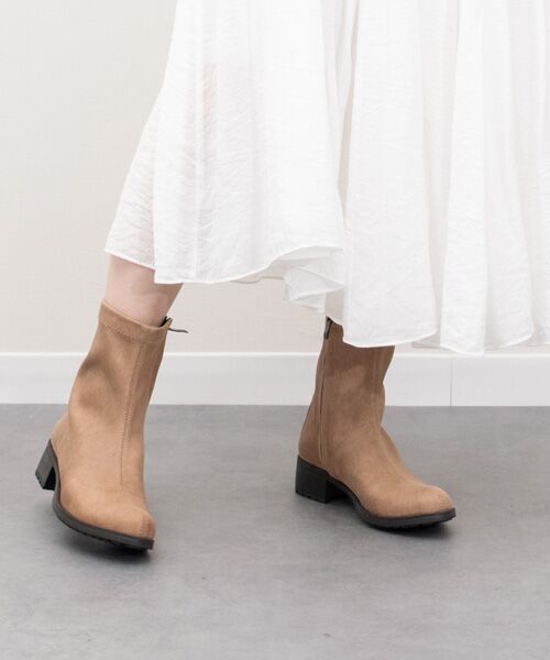 INTER-CHAUSSURES/インター ショシュール 【bussola】撥水4cmヒールストレッチショートブーツ ダークベージュ 36 INTER-CHAUSSURES/インター ショシュール 【bussola】撥水4cmヒールストレッチショートブーツ ダークベージュ 36