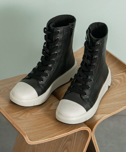 INTER-CHAUSSURES/インター ショシュール 【bussola】撥水厚底フラットレースアップブーツ ブラックコンビ 38 INTER-CHAUSSURES/インター ショシュール 【bussola】撥水厚底フラットレースアップブーツ ブラックコンビ 38