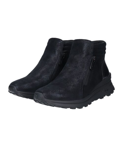 INTER-CHAUSSURES/インター ショシュール 【bussola】撥水ダブルジップショートブーツ ブラックスウェード 35 INTER-CHAUSSURES/インター ショシュール 【bussola】撥水ダブルジップショートブーツ ブラックスウェード 35