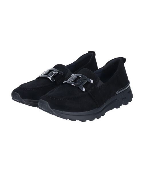 INTER-CHAUSSURES/インター ショシュール 【bussola】メタル飾り撥水ローファースニーカー ブラックスウェード 35 INTER-CHAUSSURES/インター ショシュール 【bussola】メタル飾り撥水ローファースニーカー ブラックスウェード 35