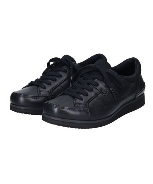 INTER-CHAUSSURES/インター ショシュール 【bussola】撥水レースアップフラットスニーカー ブラック 38 INTER-CHAUSSURES/インター ショシュール 【bussola】撥水レースアップフラットスニーカー ブラック 38