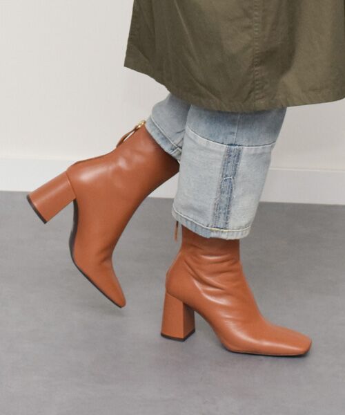 INTER-CHAUSSURES/インター ショシュール 【ANGEL ALARCON】スクエアトウバックジップショートブーツ ブラウン 38 INTER-CHAUSSURES/インター ショシュール 【ANGEL ALARCON】スクエアトウバックジップショートブーツ ブラウン 38