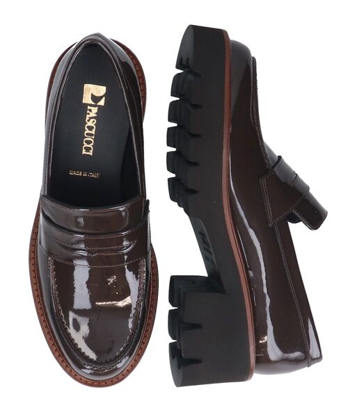 INTER-CHAUSSURES/インター ショシュール 【PASCUCCI】ラウンドトウ厚底ローファー ダークブラウンエナメル 38 INTER-CHAUSSURES/インター ショシュール 【PASCUCCI】ラウンドトウ厚底ローファー ダークブラウンエナメル 38