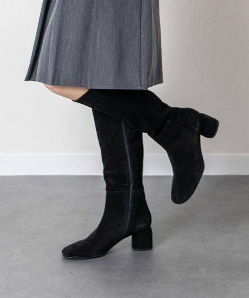 INTER-CHAUSSURES / インター ショシュール ブーツ(ロング丈) | 【ANGEL ALARCON】オブリークトウミドルヒールロングブーツ(ブラックスウェード)