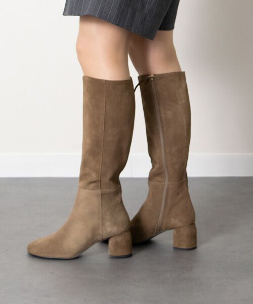 INTER-CHAUSSURES / インター ショシュール ブーツ(ロング丈) | 【ANGEL ALARCON】オブリークトウミドルヒールロングブーツ(ブラウンスウェード)