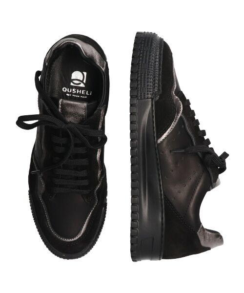 INTER-CHAUSSURES/インター ショシュール 【QUSHELI】ローカットレースアップレザースニーカー ブラックコンビ 39 INTER-CHAUSSURES/インター ショシュール 【QUSHELI】ローカットレースアップレザースニーカー ブラックコンビ 39