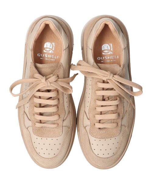 INTER-CHAUSSURES/インター ショシュール 【QUSHELI】ワントーンレザースニーカー ベージュコンビ 36