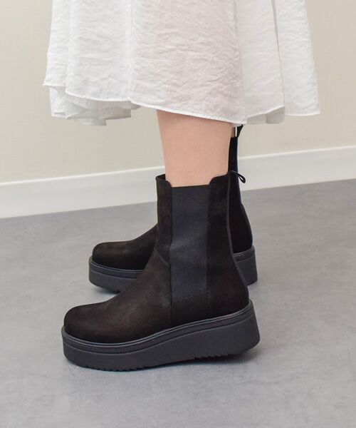 INTER-CHAUSSURES/インター ショシュール 【VAGABOND】厚底サイドゴアショートブーツ ブラック 36