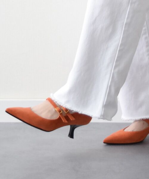 INTER-CHAUSSURES/インター ショシュール 【FABIO RUSCONI】ポインテッドトウダブルストラップパンプス オレンジスウェード 36 INTER-CHAUSSURES/インター ショシュール 【FABIO RUSCONI】ポインテッドトウダブルストラップパンプス オレンジスウェード 36