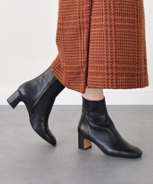 INTER-CHAUSSURES/インター ショシュール 【FABIO RUSCONI】スクエアトウレザーショートブーツ ブラック 39