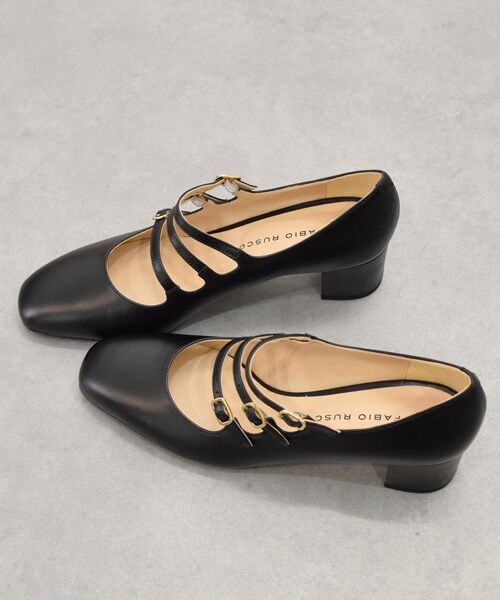 INTER-CHAUSSURES/インター ショシュール 【FABIO RUSCONI】スクエアトウトリプルストラップパンプス ブラック 36 INTER-CHAUSSURES/インター ショシュール 【FABIO RUSCONI】スクエアトウトリプルストラップパンプス ブラック 36