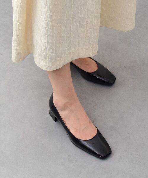 INTER-CHAUSSURES/インター ショシュール 【FABIO RUSCONI】スクエアトウフレアヒールパンプス ブラックエナメル 36 INTER-CHAUSSURES/インター ショシュール 【FABIO RUSCONI】スクエアトウフレアヒールパンプス ブラックエナメル 36