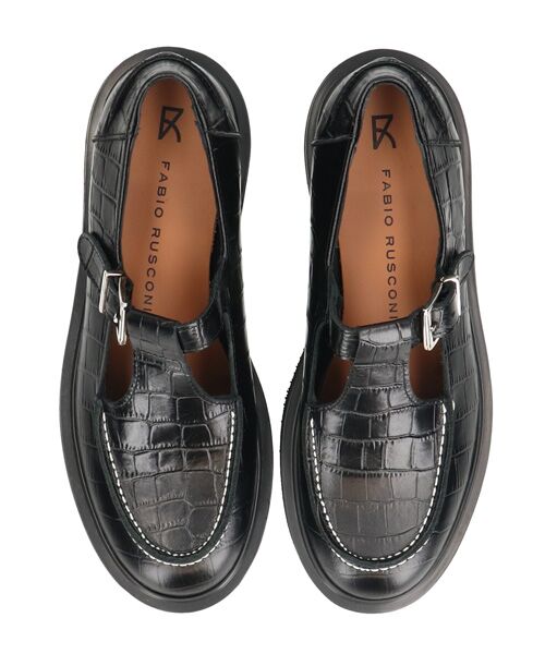 INTER-CHAUSSURES/インター ショシュール 【FABIO RUSCONI】ラウンドトウ厚底Tストラップシューズ ブラック型押 36 INTER-CHAUSSURES/インター ショシュール 【FABIO RUSCONI】ラウンドトウ厚底Tストラップシューズ ブラック型押 36