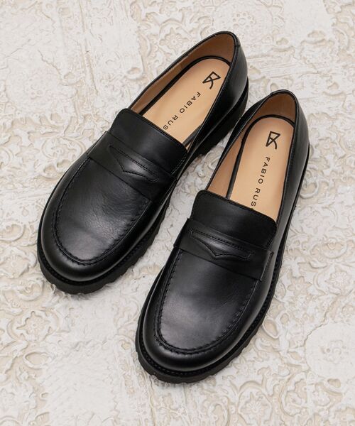 INTER-CHAUSSURES/インター ショシュール 【FABIO RUSCONI】オブリークトウタンクソールローファー ブラック 39
